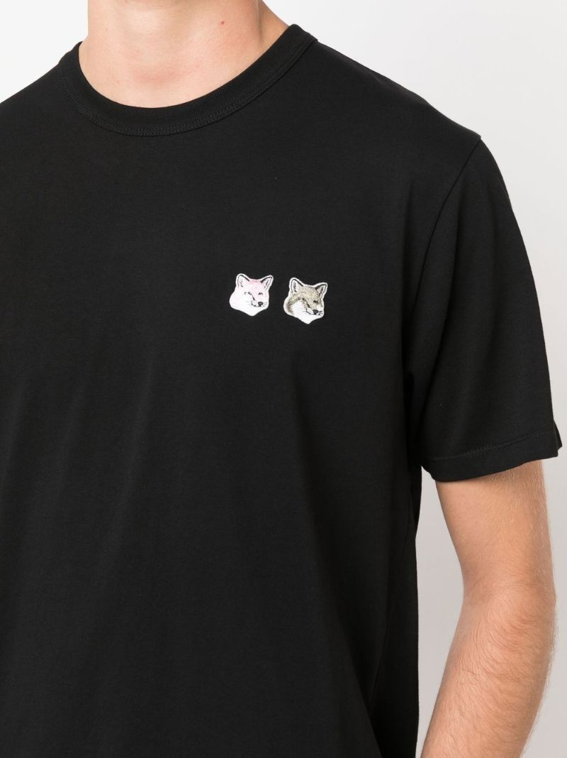 Black Double Monochrome Fox Head Patch Cotton T-shirt