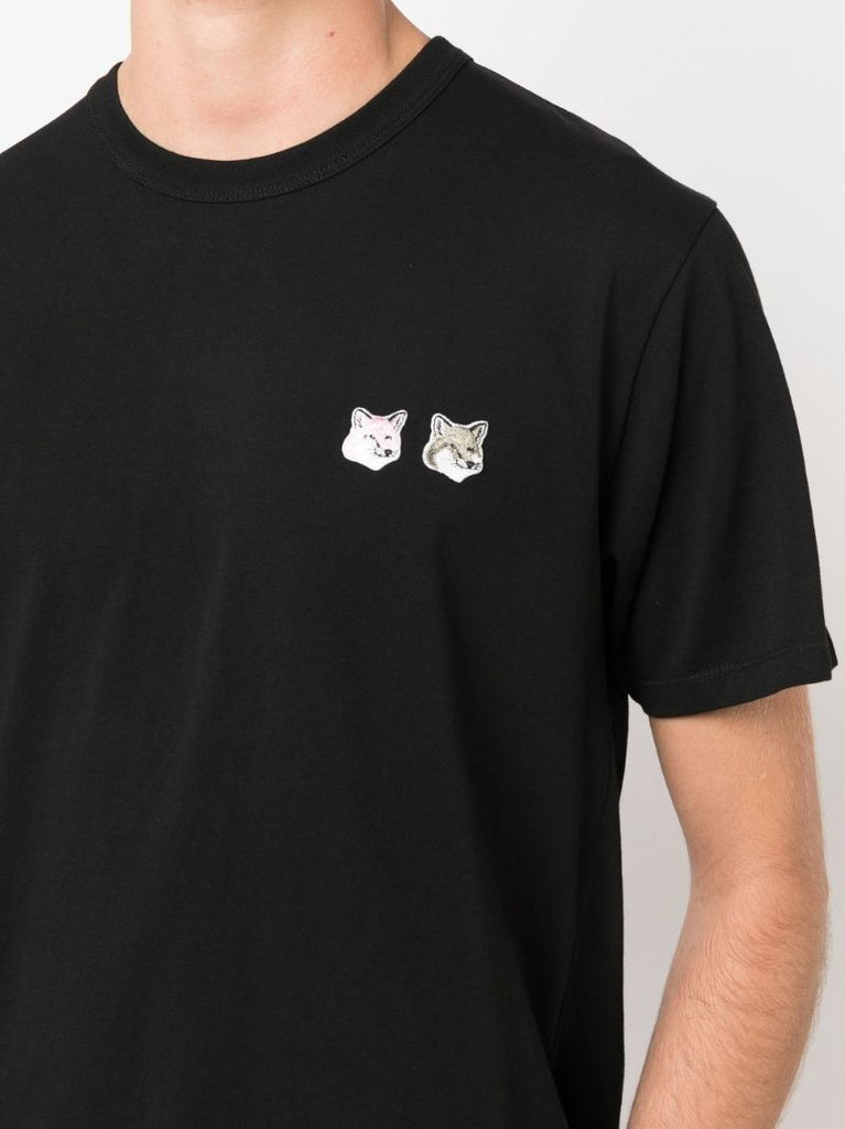 Black Double Monochrome Fox Head Patch Cotton T-shirt