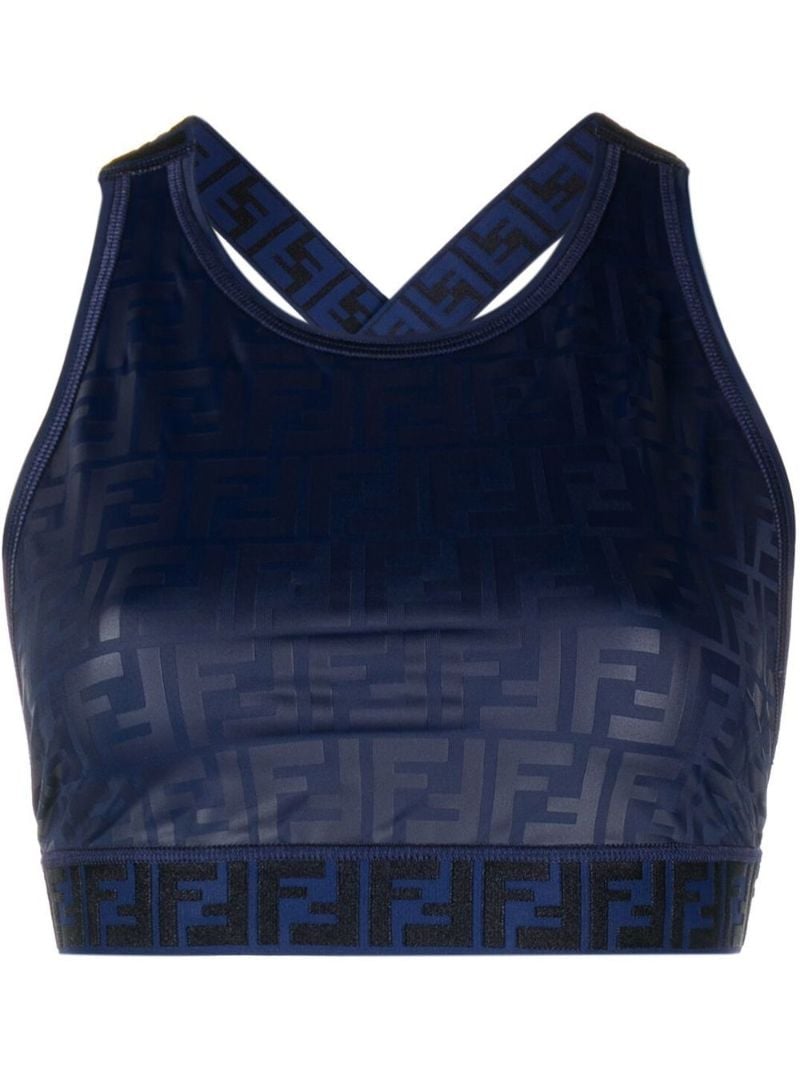 Blue Monogram Print Sports Bra