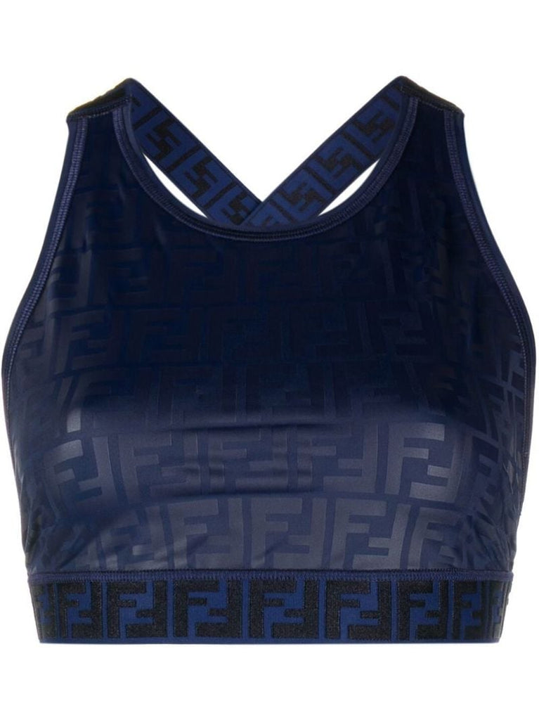 Blue Monogram Print Sports Bra