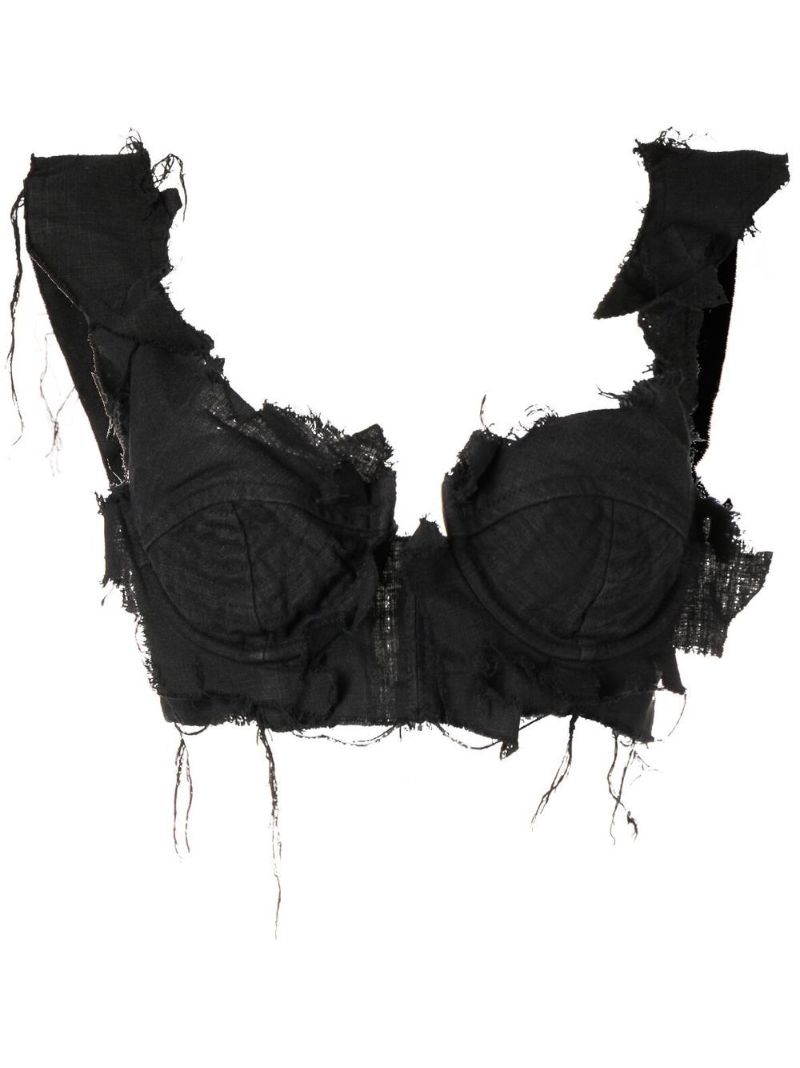 Black Distressed Effect Bustier Crop Top