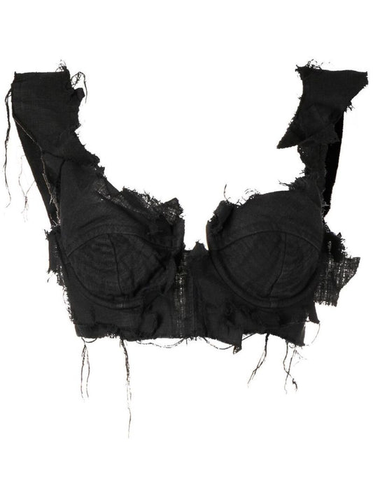 Black Distressed Effect Bustier Crop Top