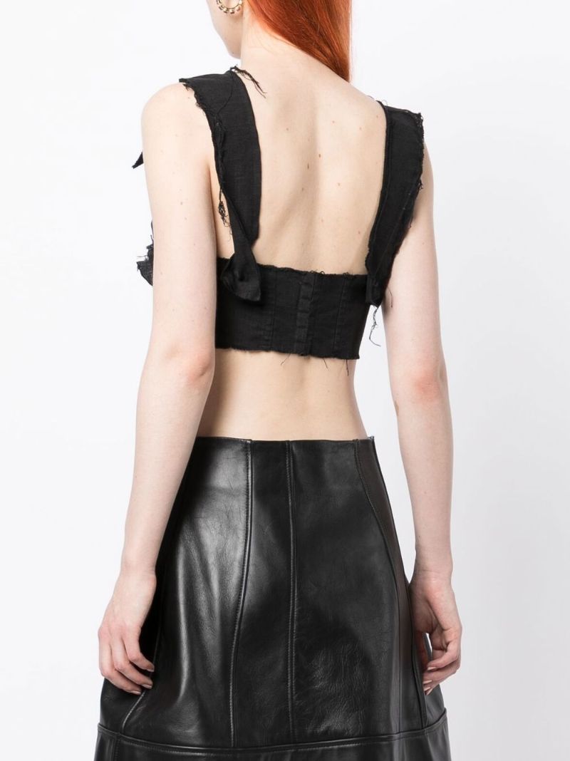 Black Distressed Effect Bustier Crop Top