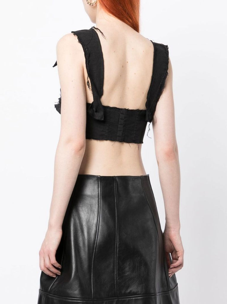 Black Distressed Effect Bustier Crop Top