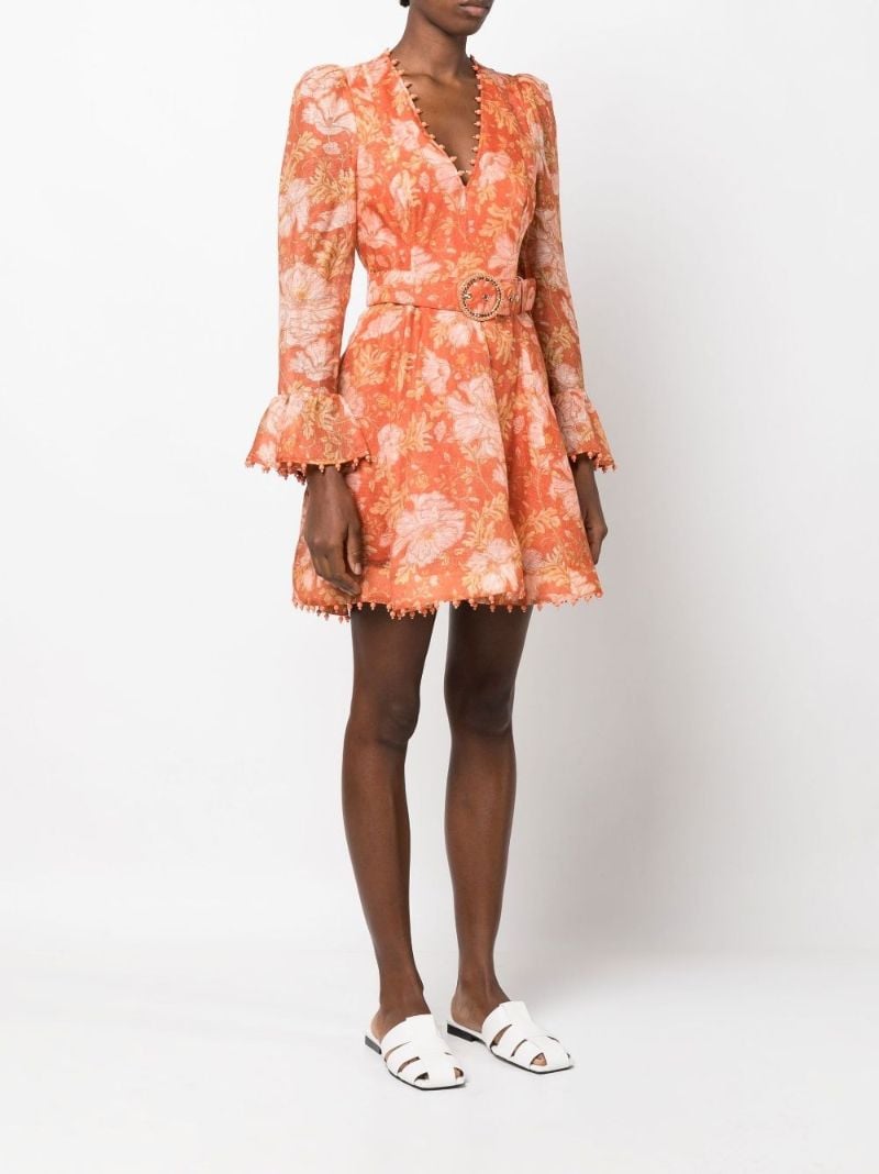 Orange Kaleidoscope Floral Print Mini Dress