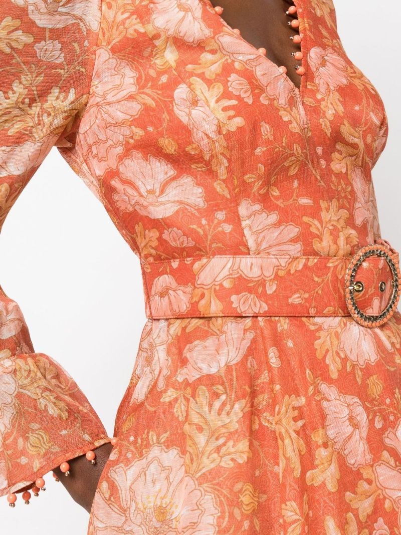 Orange Kaleidoscope Floral Print Mini Dress