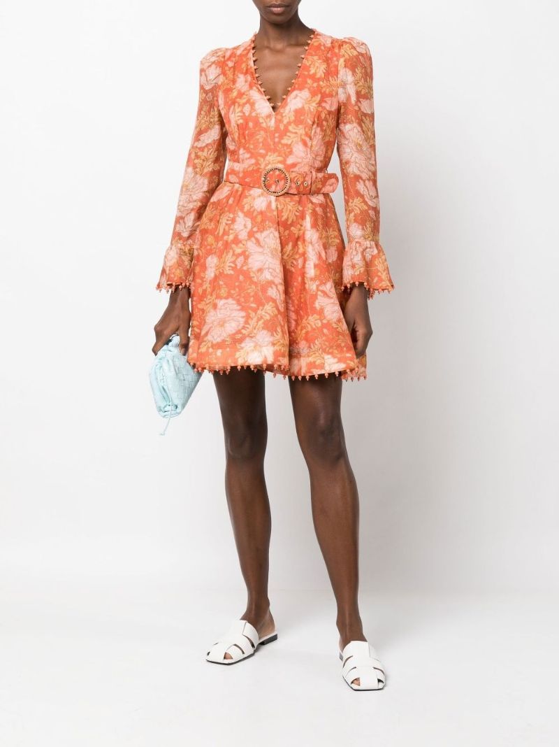 Orange Kaleidoscope Floral Print Mini Dress