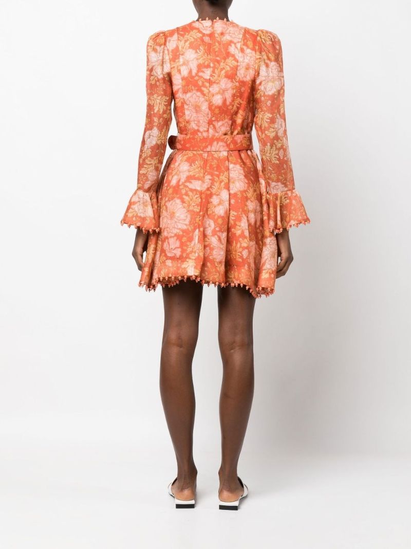Orange Kaleidoscope Floral Print Mini Dress