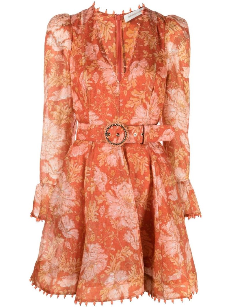 Orange Kaleidoscope Floral Print Mini Dress