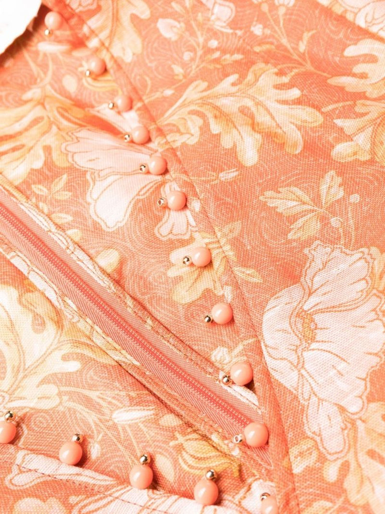 Orange Kaleidoscope Floral Print Mini Dress