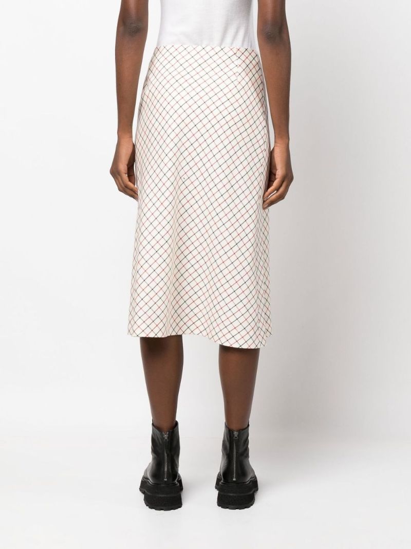 White Check Print Midi Skirt