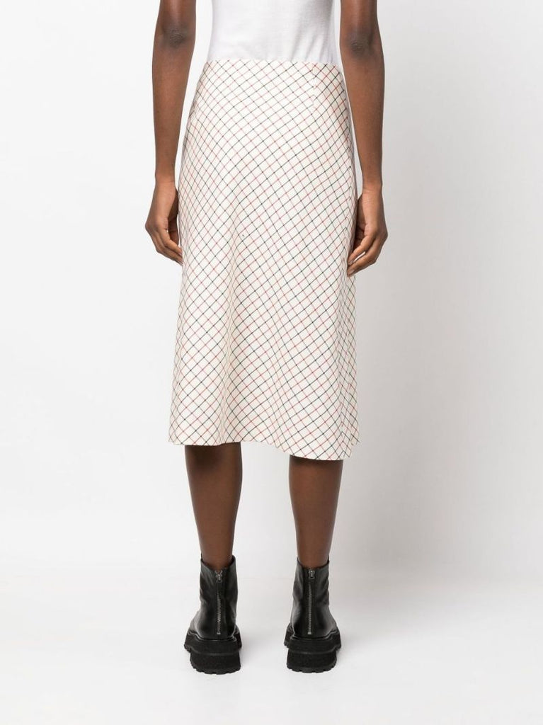 White Check Print Midi Skirt