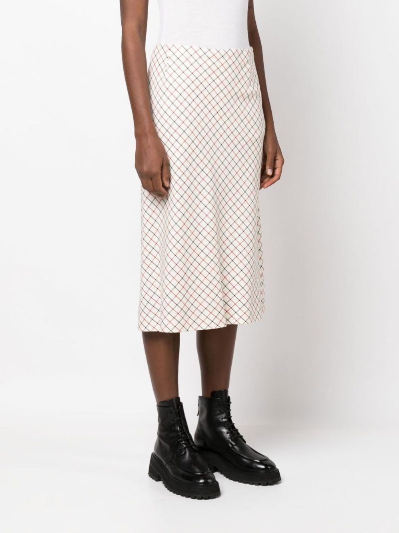 White Check Print Midi Skirt