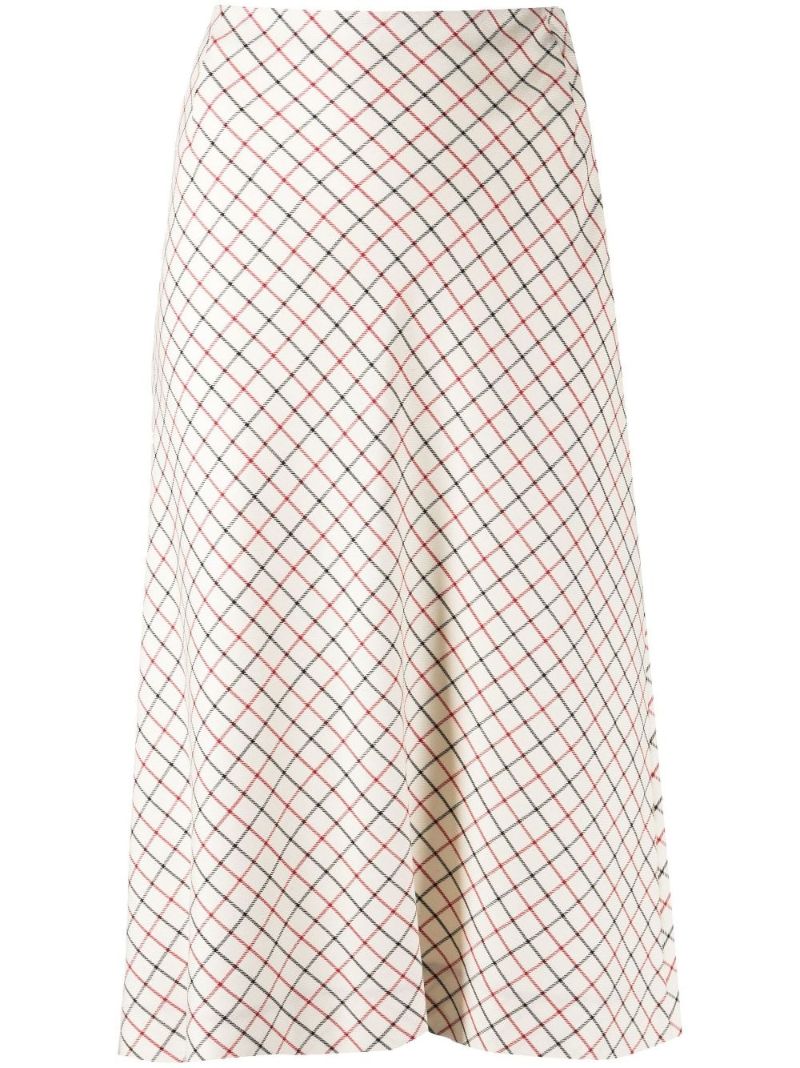 White Check Print Midi Skirt