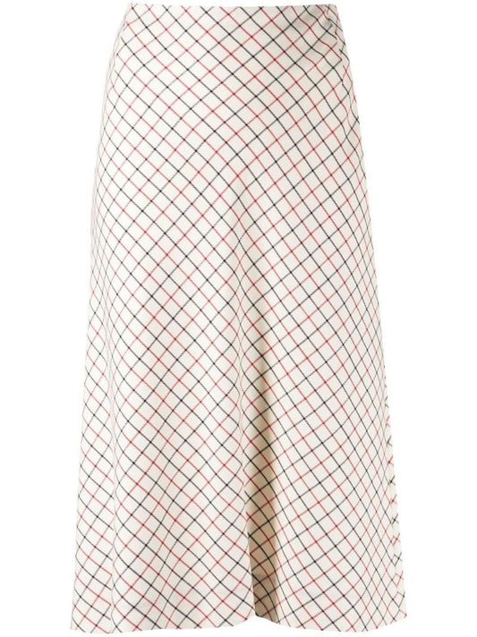 White Check Print Midi Skirt
