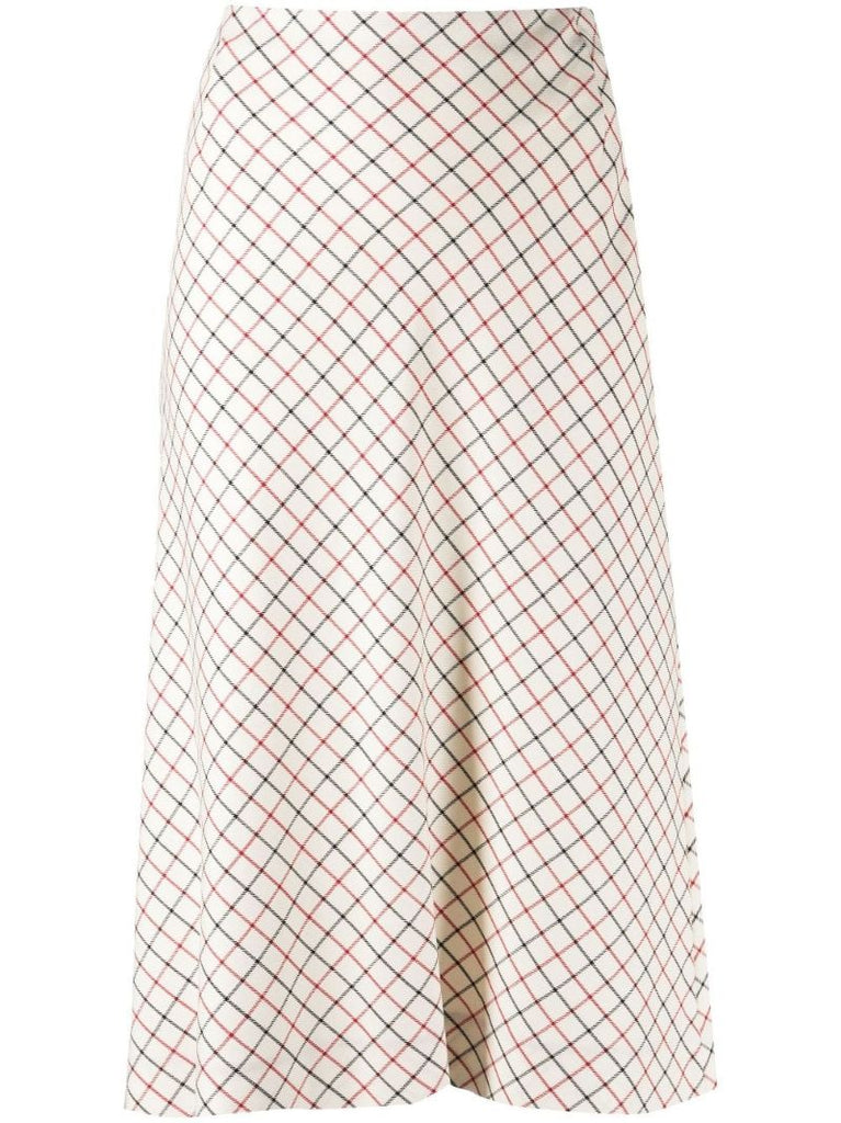 White Check Print Midi Skirt