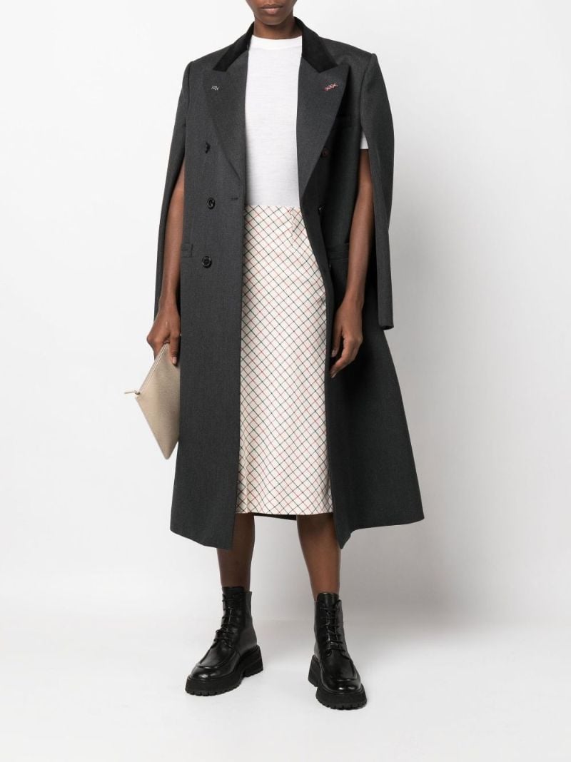 White Check Print Midi Skirt