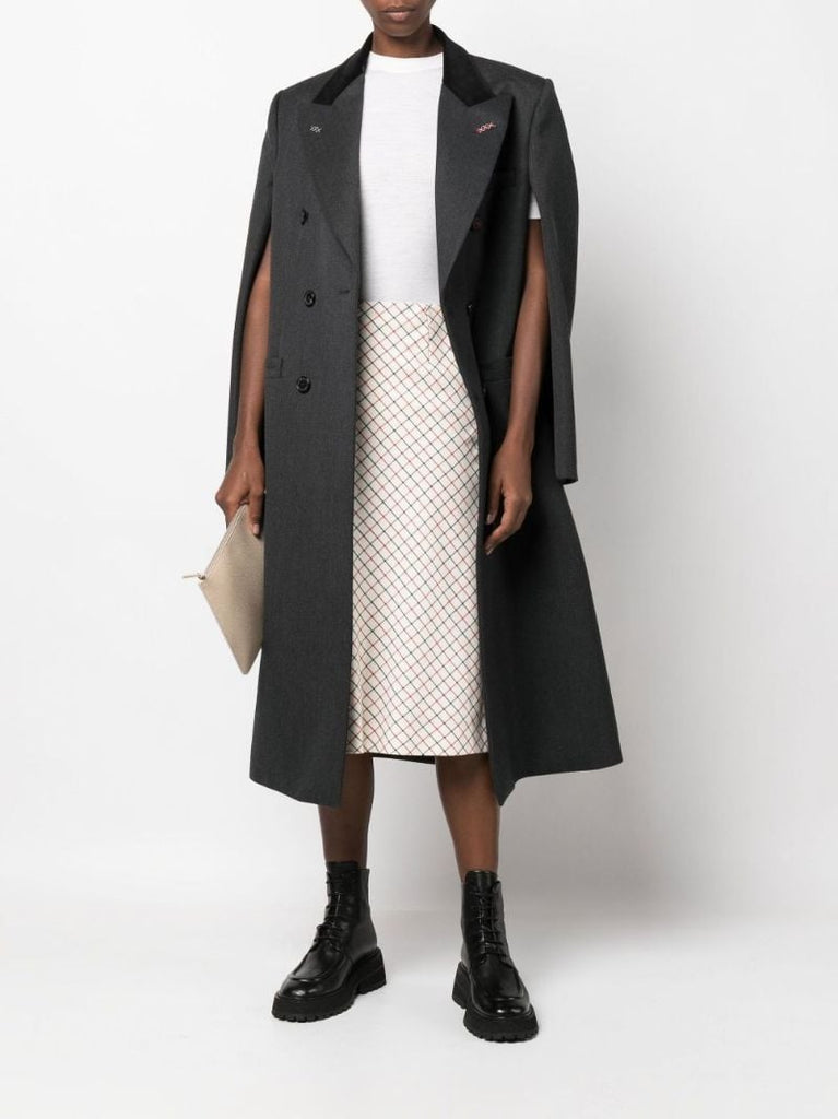 White Check Print Midi Skirt