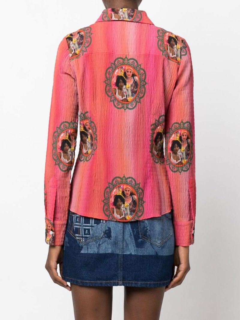 Pink Lily Printed Button-down Shirt