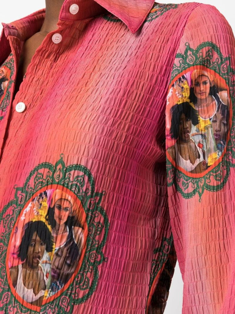 Pink Lily Printed Button-down Shirt