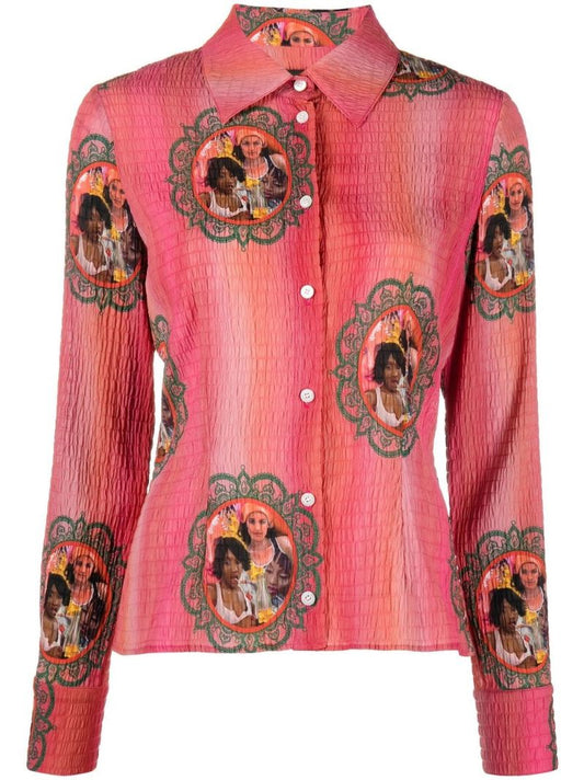 Pink Lily Printed Button-down Shirt