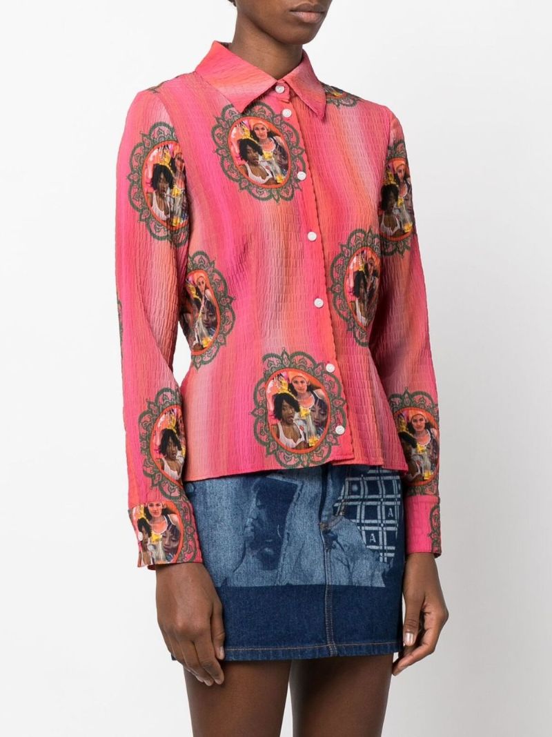Pink Lily Printed Button-down Shirt