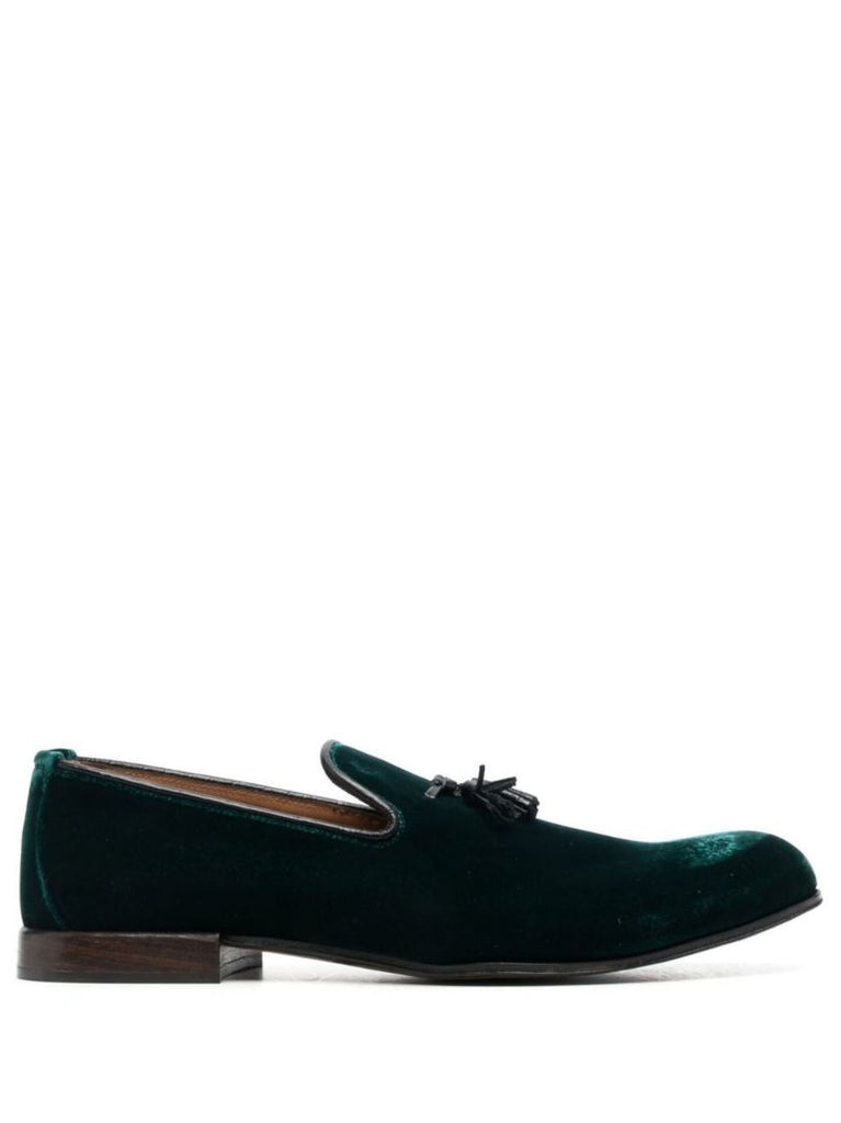 Green Velvet Nicholas Tassel Trim Slippers