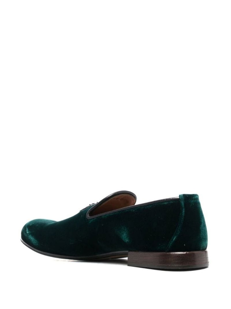 Green Velvet Nicholas Tassel Trim Slippers