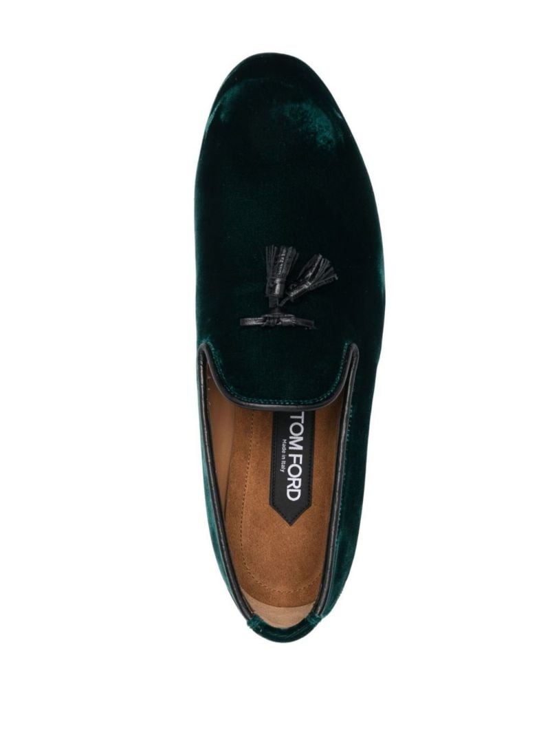 Green Velvet Nicholas Tassel Trim Slippers