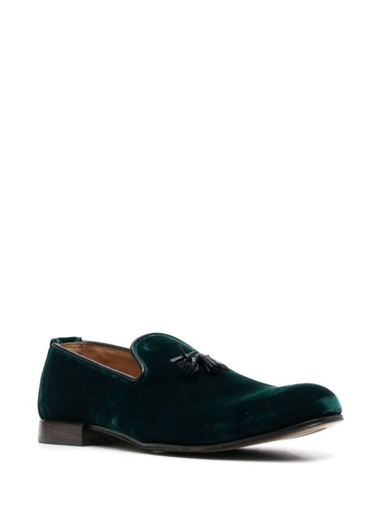 Green Velvet Nicholas Tassel Trim Slippers