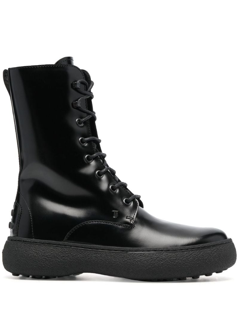 Black W.g. Lace-up Leather Boots