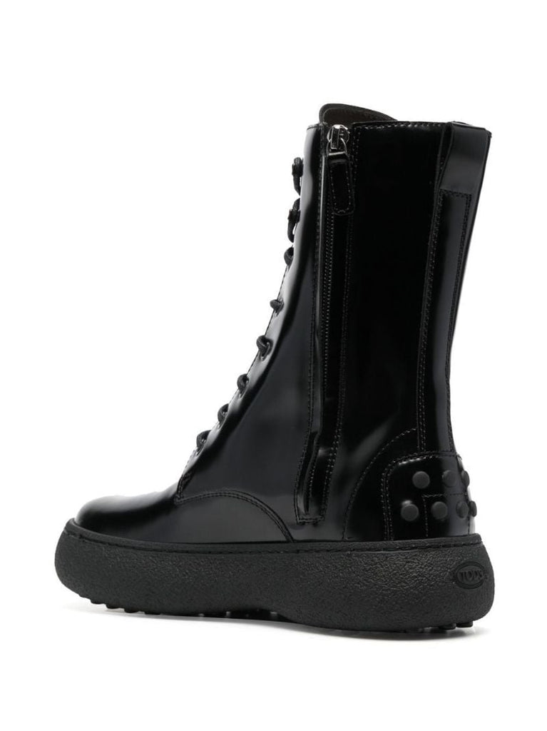 Black W.g. Lace-up Leather Boots