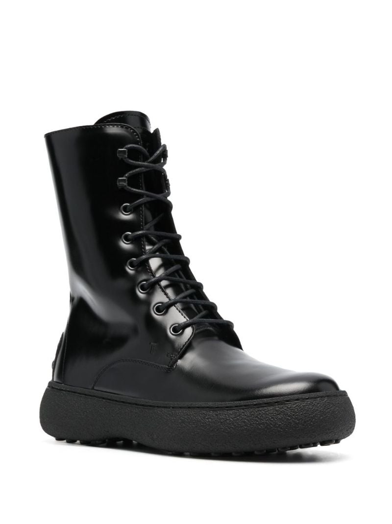 Black W.g. Lace-up Leather Boots