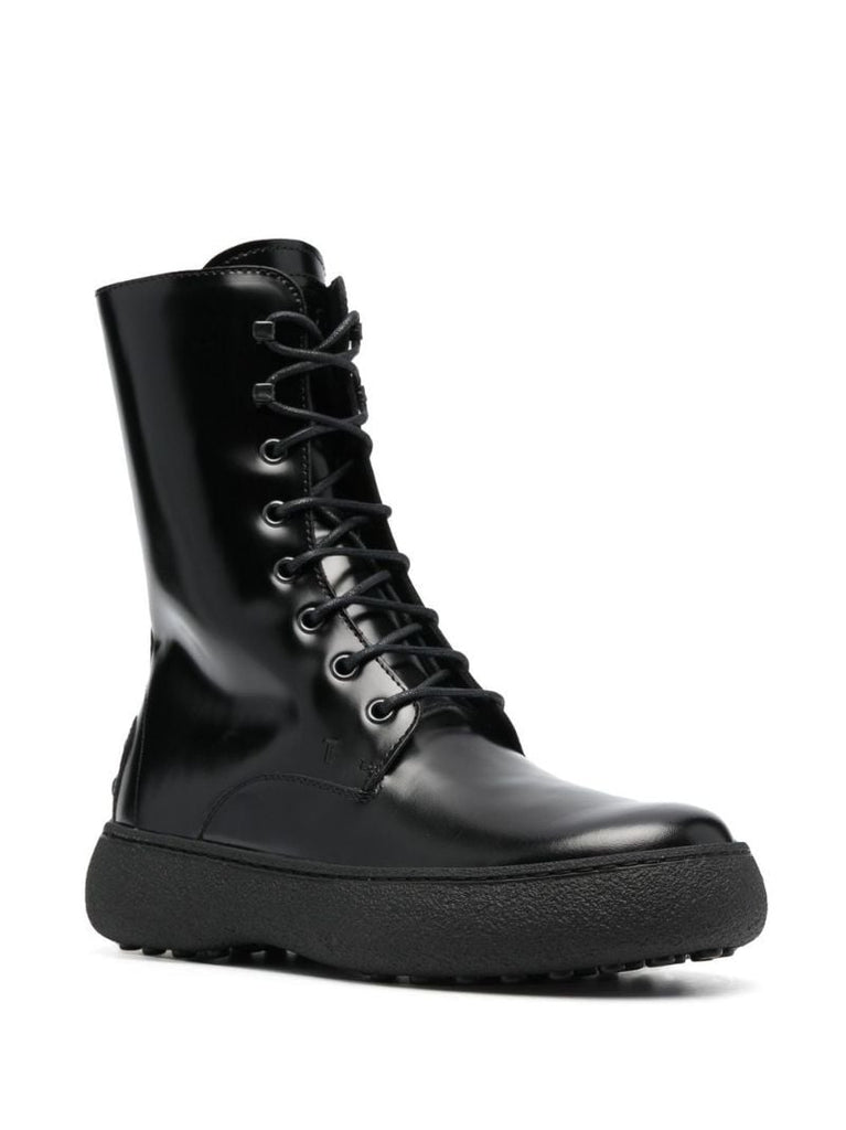 Black W.g. Lace-up Leather Boots
