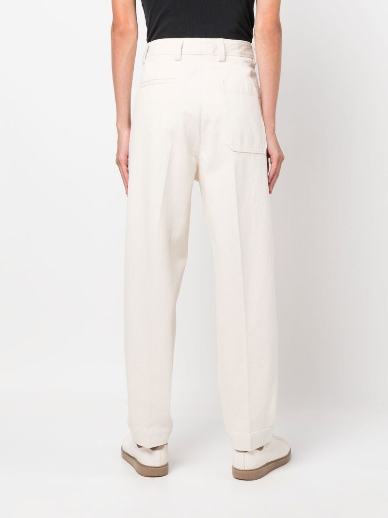 Neutral Pleated Straight-leg Jeans