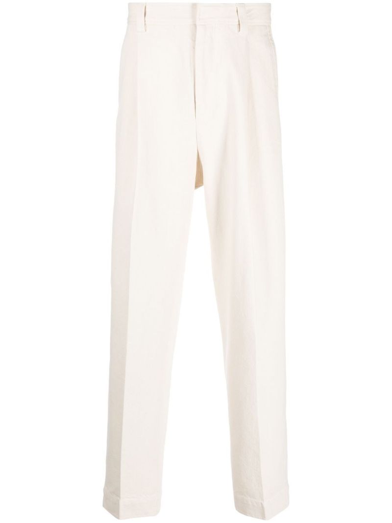Neutral Pleated Straight-leg Jeans