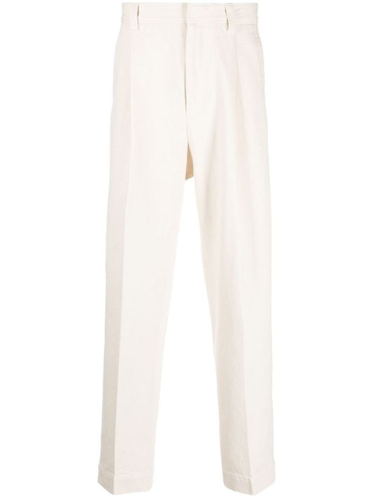 Neutral Pleated Straight-leg Jeans