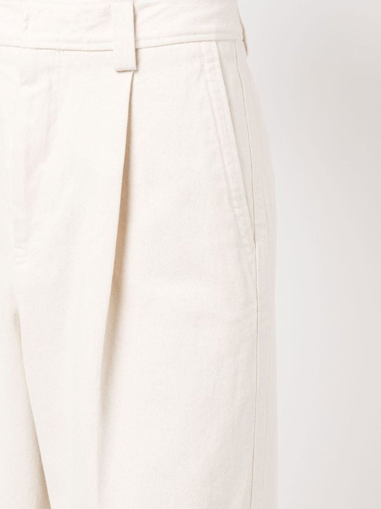 Neutral Pleated Straight-leg Jeans