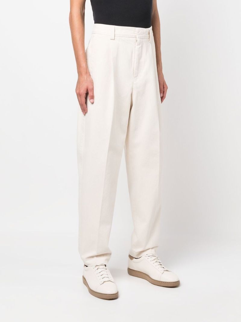 Neutral Pleated Straight-leg Jeans