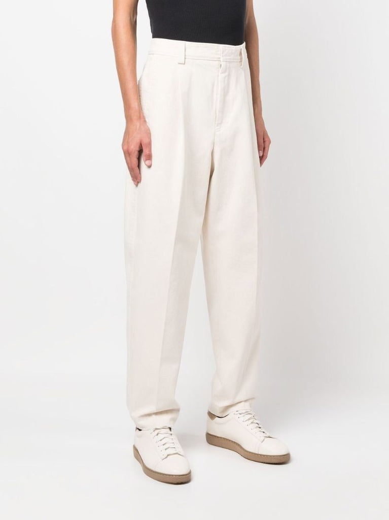 Neutral Pleated Straight-leg Jeans