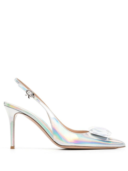 Silver Jaipur 85 Slingback Leather Pumps
