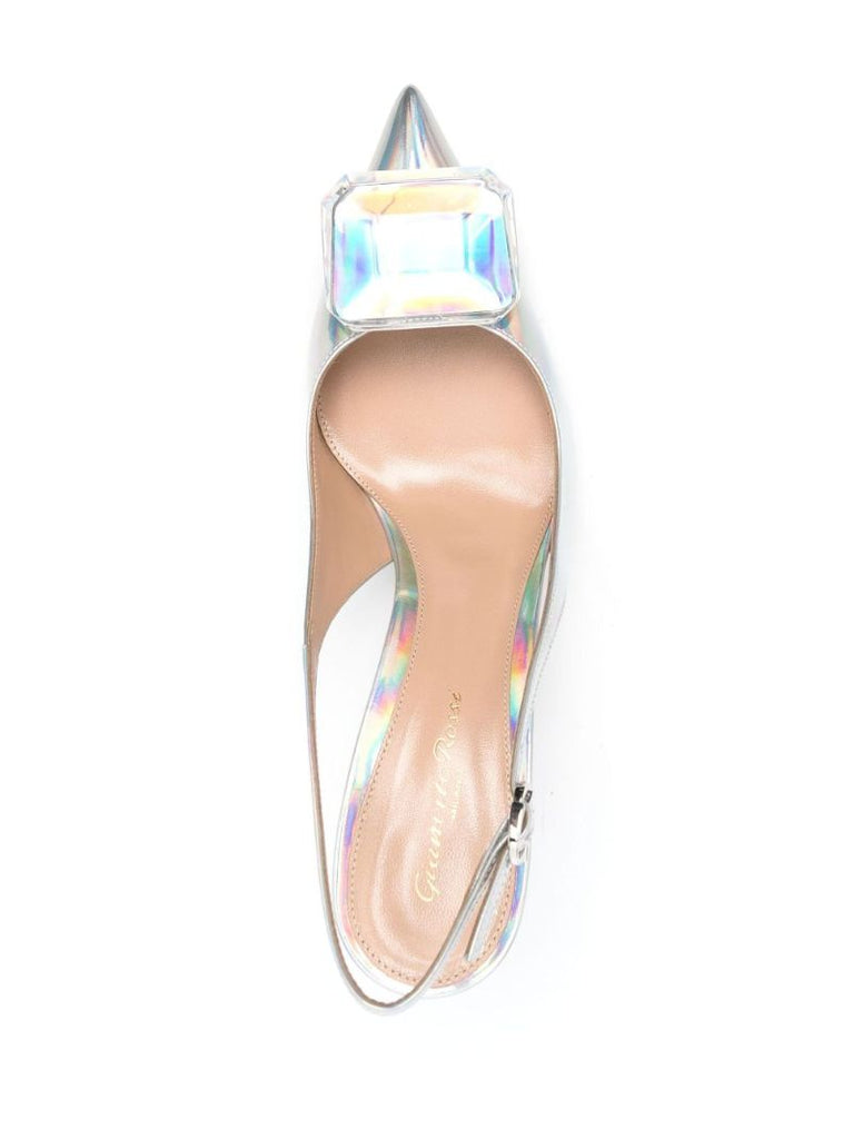Silver Jaipur 85 Slingback Leather Pumps