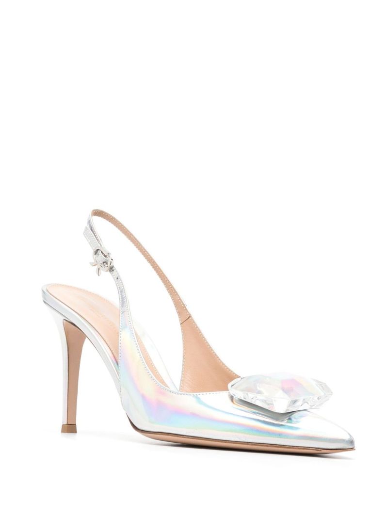 Silver Jaipur 85 Slingback Leather Pumps