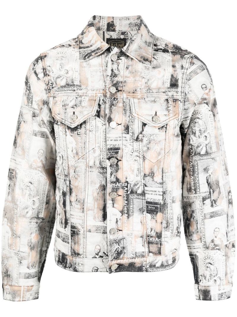 White Santino Printed Denim Jacket