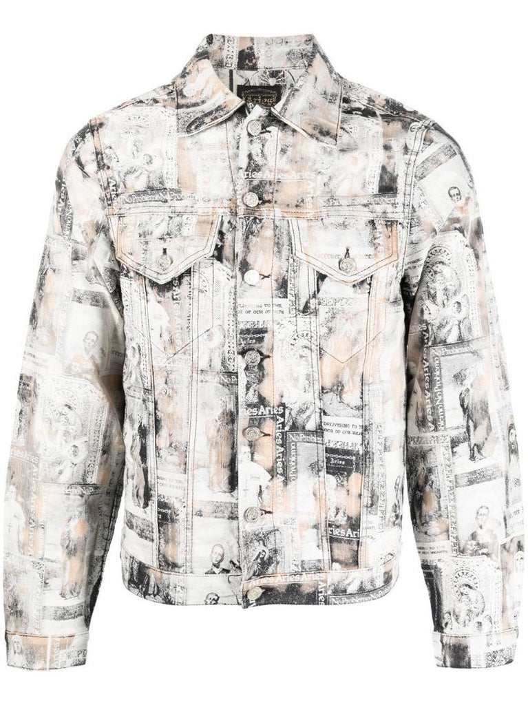 White Santino Printed Denim Jacket