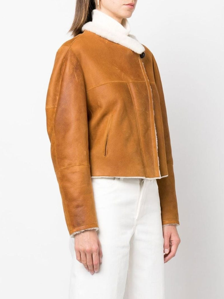 Neutral Azazilo Shearling Leather Jacket