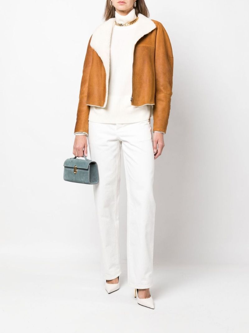 Neutral Azazilo Shearling Leather Jacket