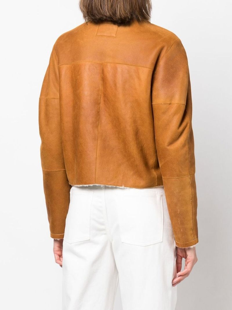 Neutral Azazilo Shearling Leather Jacket