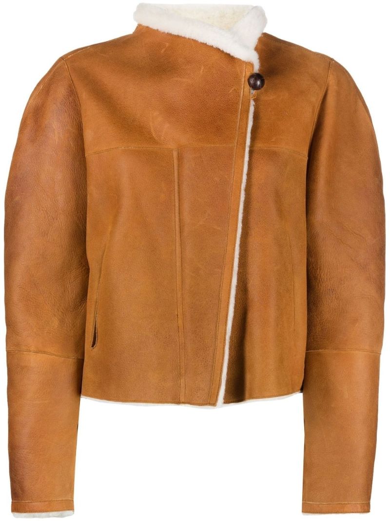 Neutral Azazilo Shearling Leather Jacket