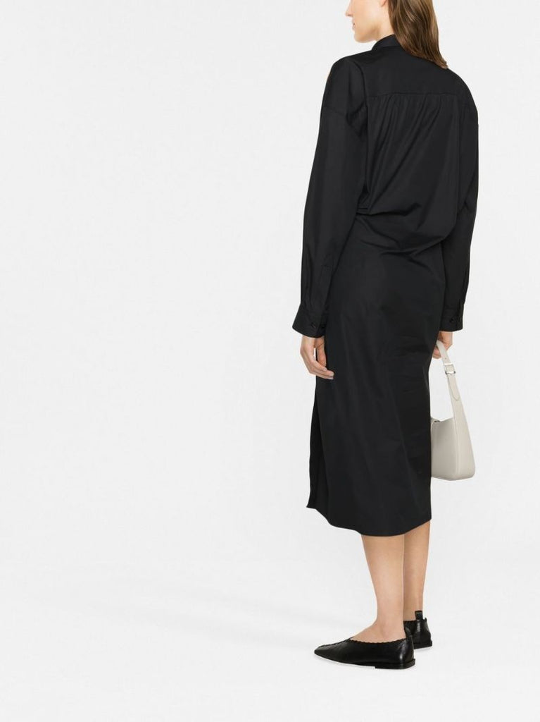 Black Twisted Midi Shirt Dress